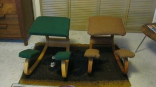 Vintage Balans Ergonomic Kneeling Chair Danish Green Wool Opsvik,  Euc