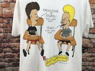 Vtg Beavis And Butt - Head 1993 MTV 90s White T - shirt (097) 2