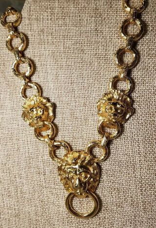 Vintage Kjl Door Knocker Necklace Kenneth Jay Lane Lions Head Gold Toned Scb202
