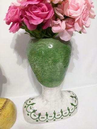 Vintage Large Horchow Italian Ceramic Women & Man Pair Bust Head Vase Planters 5