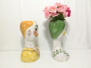 Vintage Large Horchow Italian Ceramic Women & Man Pair Bust Head Vase Planters 6