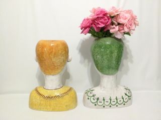 Vintage Large Horchow Italian Ceramic Women & Man Pair Bust Head Vase Planters 7