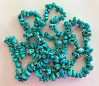Vintage Arizona Morenci Turquoise Nugget Beads 36 " Strand 635carats