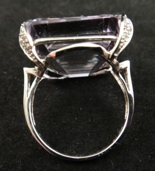 Vintage 14k White Gold ring w/ 30 ct.  Kunzite Stone & 16 diamonds.  Size 7 ½. 6