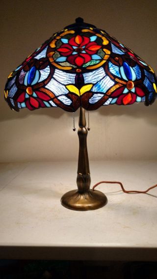 Antique Handel Lamp With Unusual Elaborate Slag Glass Shade