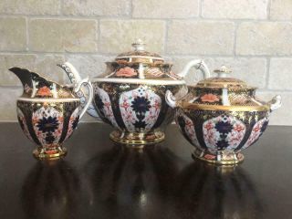 Old Imari 1128 /9021 Royal Crown Derby Rare Form Teapot Sugar Bowl Cream Tea Pot
