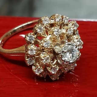 Vintage 14K Gold and Diamond Cocktail Ring Circa 1950 4