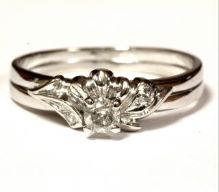 14k White Gold.  23ct Round Diamond Engagement Ring Wrap 3.  9g Estate Vintage