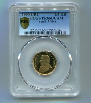 Pcgs Secure South Africa 1990 1/4 Krugerrand Pf 66 Gold Coin Grc Mintmark Rare