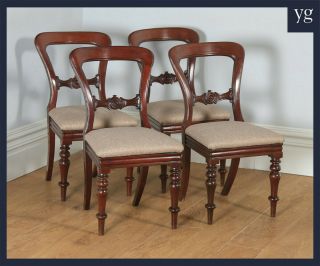 Antique English Victorian Set Of Four Mahogany Balloon Back Dining Chairs C1870