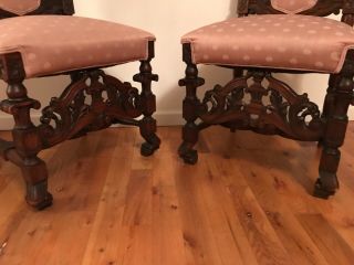 Antique Renaissance Revival Carved Oak Chairs 19th Century 12