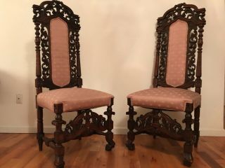 Antique Renaissance Revival Carved Oak Chairs 19th Century