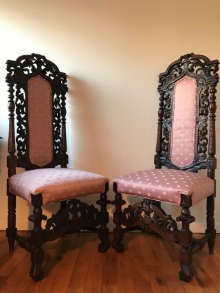 Antique Renaissance Revival Carved Oak Chairs 19th Century 2