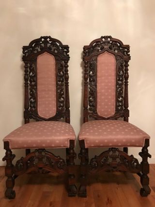 Antique Renaissance Revival Carved Oak Chairs 19th Century 3