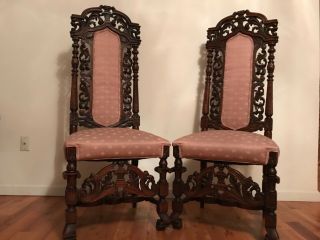 Antique Renaissance Revival Carved Oak Chairs 19th Century 4