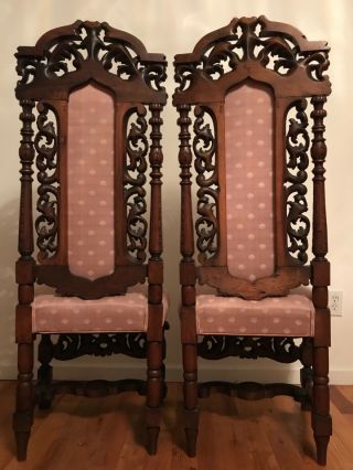 Antique Renaissance Revival Carved Oak Chairs 19th Century 5
