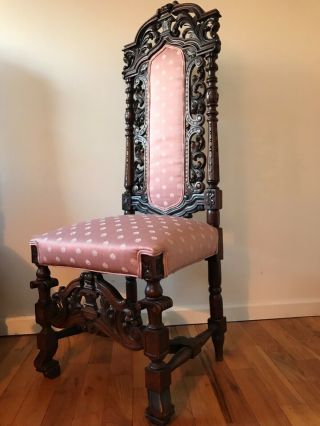 Antique Renaissance Revival Carved Oak Chairs 19th Century 8