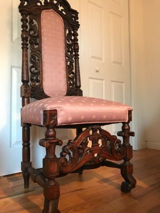 Antique Renaissance Revival Carved Oak Chairs 19th Century 9