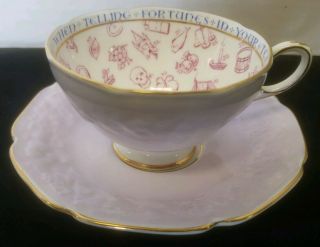 Vintage Pastel Pink Paragon Tea Cup & Saucer Fortune Telling Porcelain As Pic 