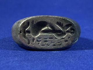 Scarce Ancient Roman Legionary Military Solid Silver Seal Ring Circa 100 - 200ad