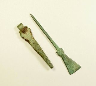 Selection Of 2 Perfect Ancient Roman Bronze Medical Tools - 2nd - 4th C Ad