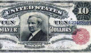 Rare Fr - 300 1891 $10 Silver Certificate ( (tombstone))  Red Seal E27463187.