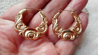Vintage 9ct Gold Pierced Hoop Drop Earrings By Cwj N6931