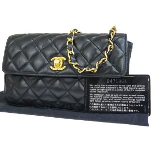 Auth Chanel Cc Matelasse Mini Chain Shoulder Bag Leather Black Vintage 52l910