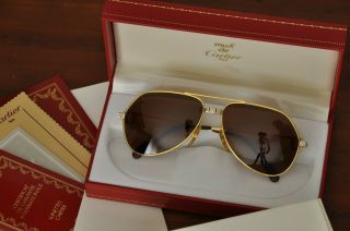 Vintage Sunglasses Cartier Vendome Santos Size 56[ ]14 Gold Full Package Screws