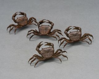 Vintage Japanese Okimono " Crab " Miniature Size Bronze Copper Statue Figure Bons