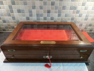 Victorian Mahogany Display Case With Bevelled Glass Lid & Locking Pin Drawer