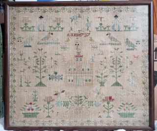 1737 Embroidery Cross Stitch Sampler Needlework Antique.  280 Years Old