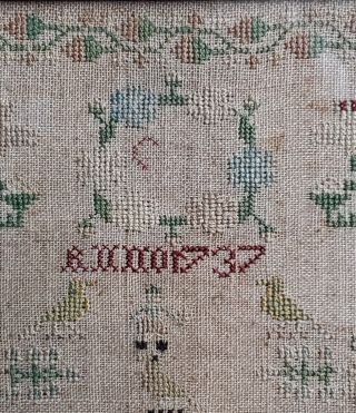 1737 Embroidery Cross Stitch Sampler Needlework Antique.  280 Years Old 6