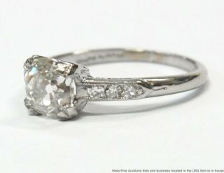 0.  90ct Old European Cut Diamond Center Platinum Ring Antique 1ctw Engagement Sz5 2