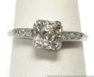 0.  90ct Old European Cut Diamond Center Platinum Ring Antique 1ctw Engagement Sz5 3
