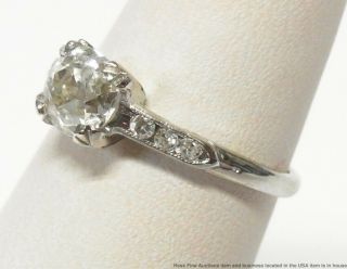 0.  90ct Old European Cut Diamond Center Platinum Ring Antique 1ctw Engagement Sz5 8