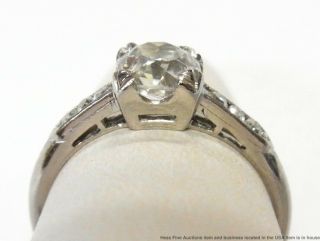 0.  90ct Old European Cut Diamond Center Platinum Ring Antique 1ctw Engagement Sz5 9