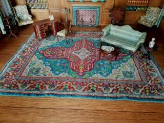 Antique Vintage Dollhouse Miniature Artisan Hand Knotted Wool Rug