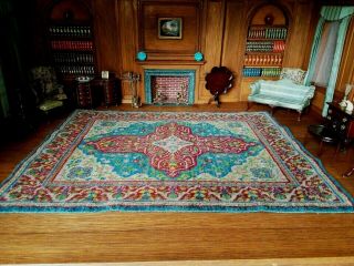 Antique Vintage Dollhouse Miniature Artisan Hand Knotted Wool Rug 2