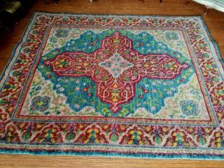 Antique Vintage Dollhouse Miniature Artisan Hand Knotted Wool Rug 3