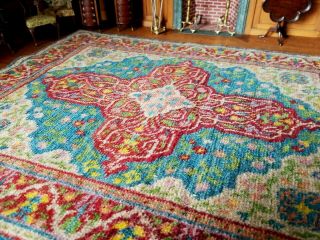 Antique Vintage Dollhouse Miniature Artisan Hand Knotted Wool Rug 4