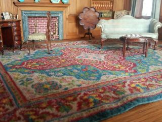 Antique Vintage Dollhouse Miniature Artisan Hand Knotted Wool Rug 5