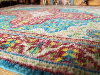 Antique Vintage Dollhouse Miniature Artisan Hand Knotted Wool Rug 8