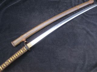 VERY RARE WW2 JAPANESE SHIN GUNTO KATANA SWORD AND SCABBARD SIGNED TANG 2