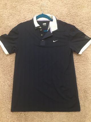 Vintage Nike Federer French Open 2008 Polo Shirt Blue White Trim Medium 2