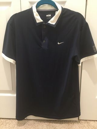 Vintage Nike Federer French Open 2008 Polo Shirt Blue White Trim Medium 7