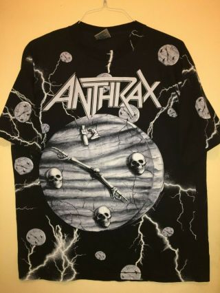 Anthrax 1990 " Persistence Of Time " Ultra Rare Vintage All - Over Print T - Shirt Xl