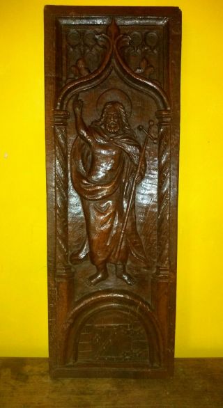 Medieval 15th Century Carved Oak Gothic Altar Panel St.  Thomas With Dungeon Door