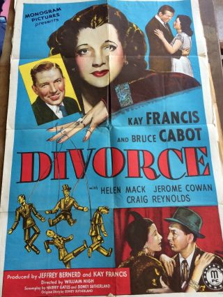 Divorce,  Vintage Movie Poster,  Bruce Cabot,  Kay Francis,  27x41 " Getting One? "