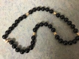 Vintage Gorgeous 14k Gold Beads And Black Onyx Beaded Necklace 19”